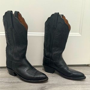 LUCCHESE 2000 Black Lizard Leather Cowboy Riding Boots